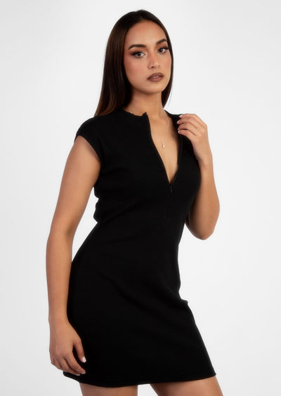 Black Sleeveless Ribbed Dress