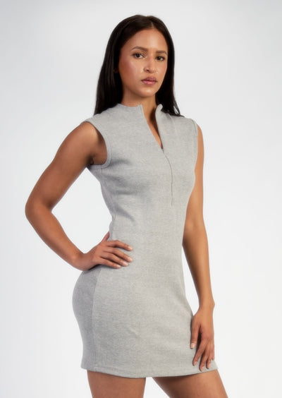 Grey Sleeveless Ribbed Dress