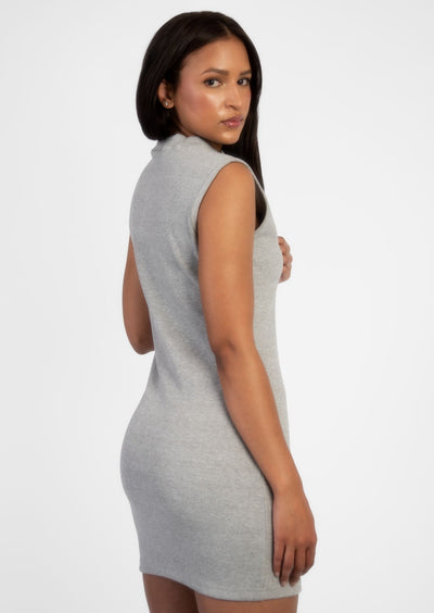 Grey Sleeveless Ribbed Dress