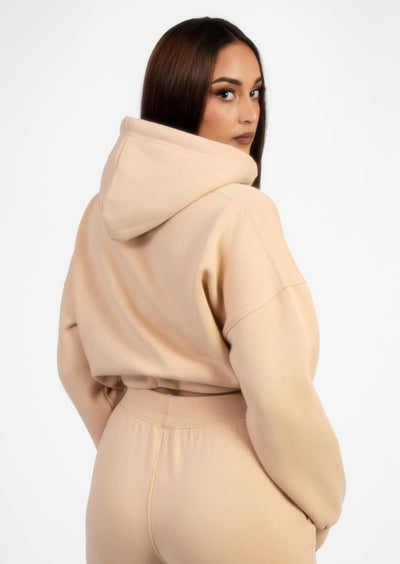 Beige Drawcord Pintuck Loungewear Set