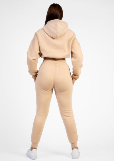 Beige Drawcord Pintuck Loungewear Set