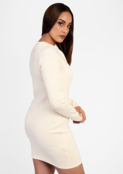 Cream Long Sleeve Mini Dress