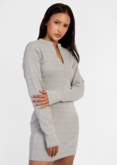 Grey Long Sleeve Mini Dress