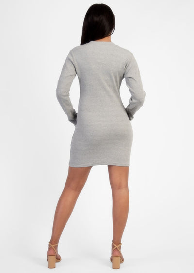 Grey Long Sleeve Mini Dress