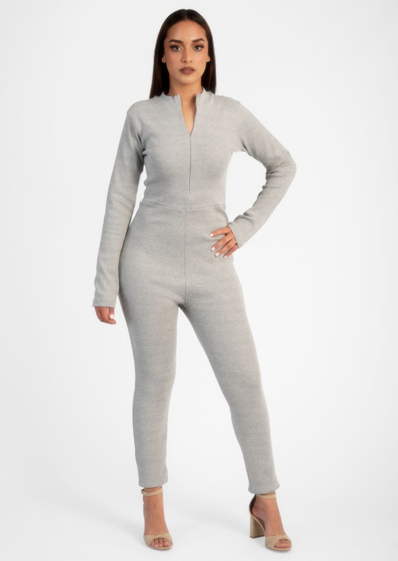 Grey Ribbed Jumpsuit