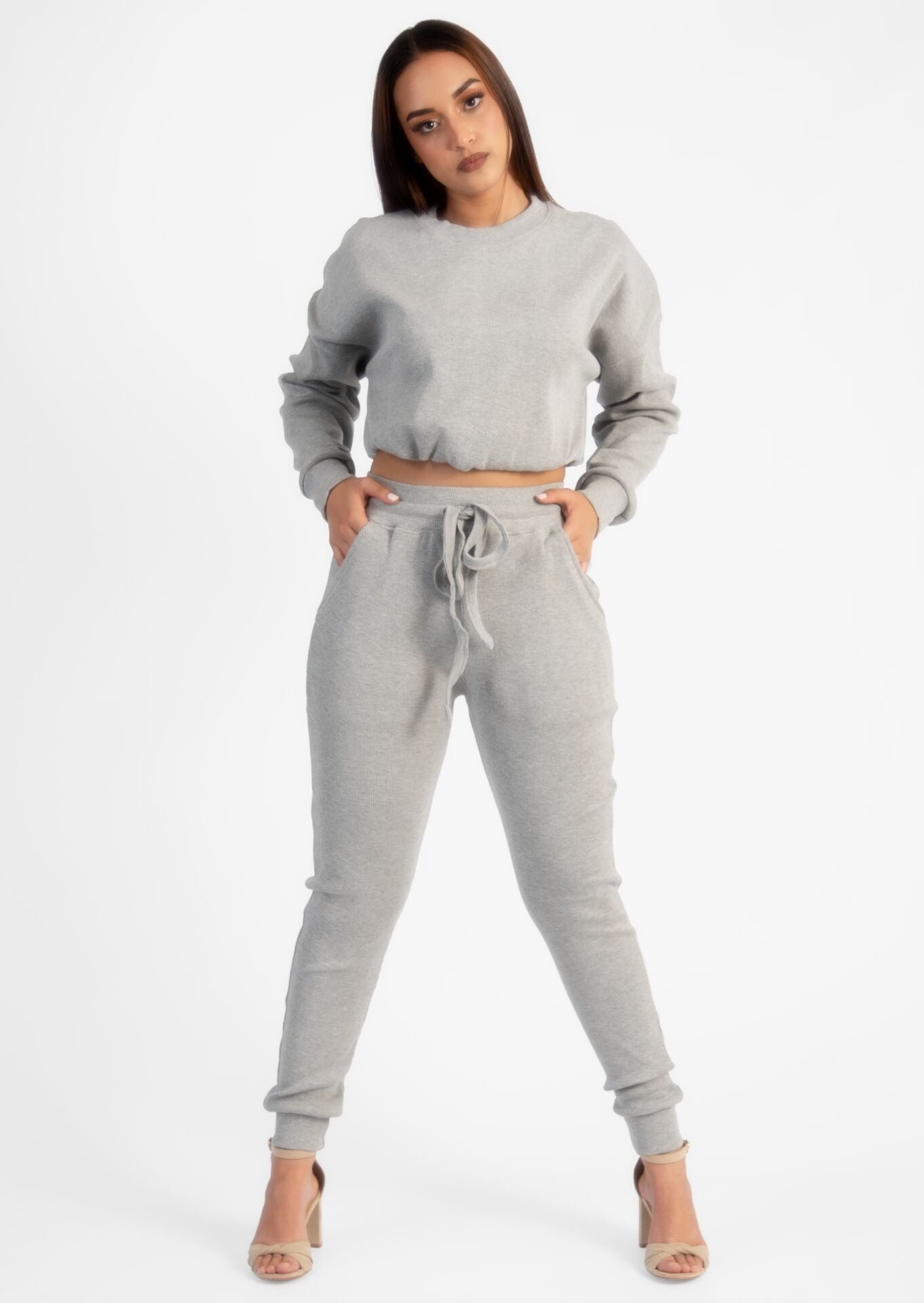 Grey Ribbed Loungewear Set