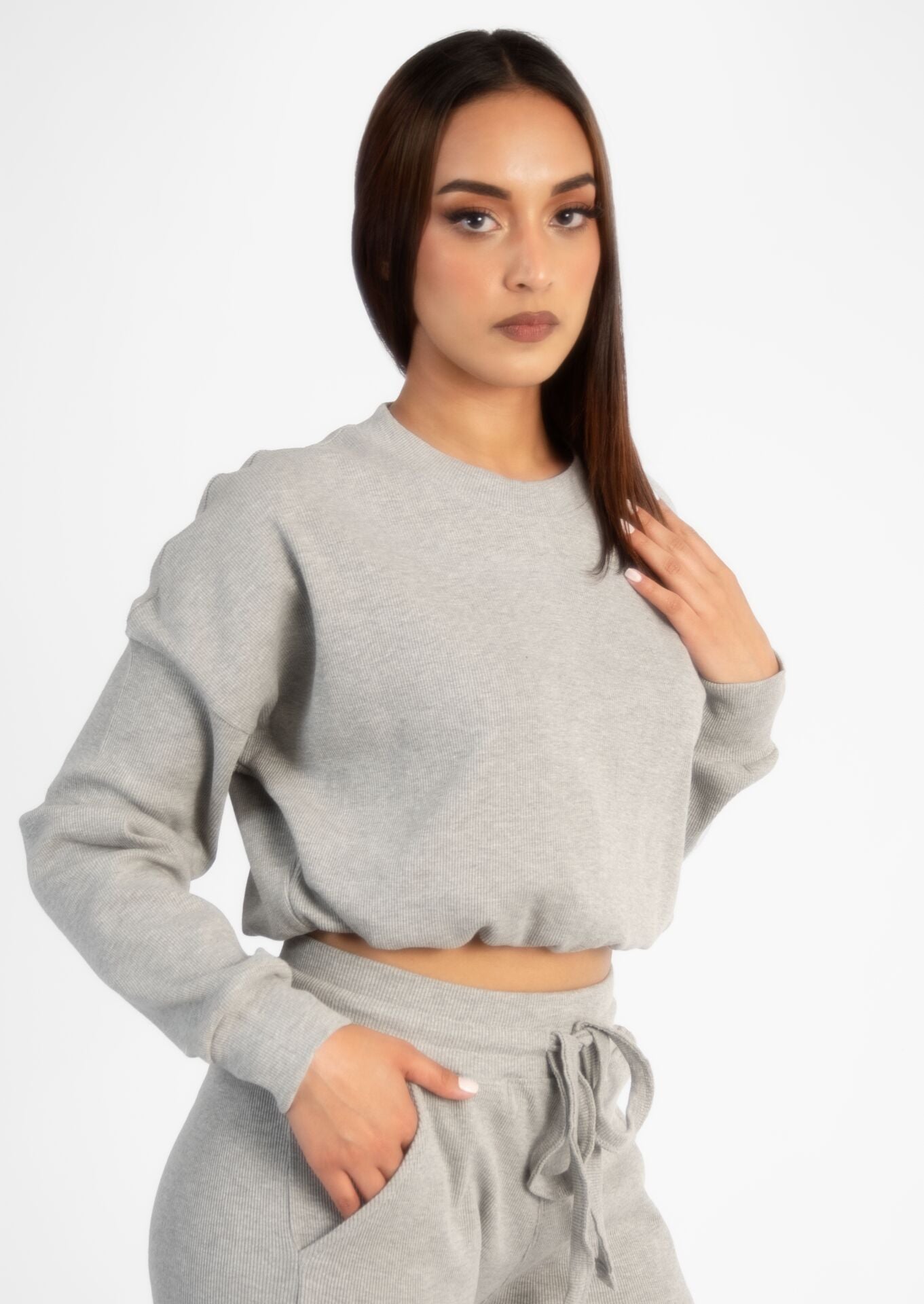 Grey Ribbed Loungewear Set