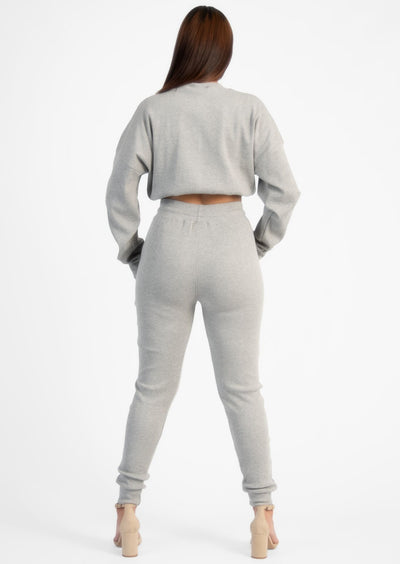 Grey Ribbed Loungewear Set