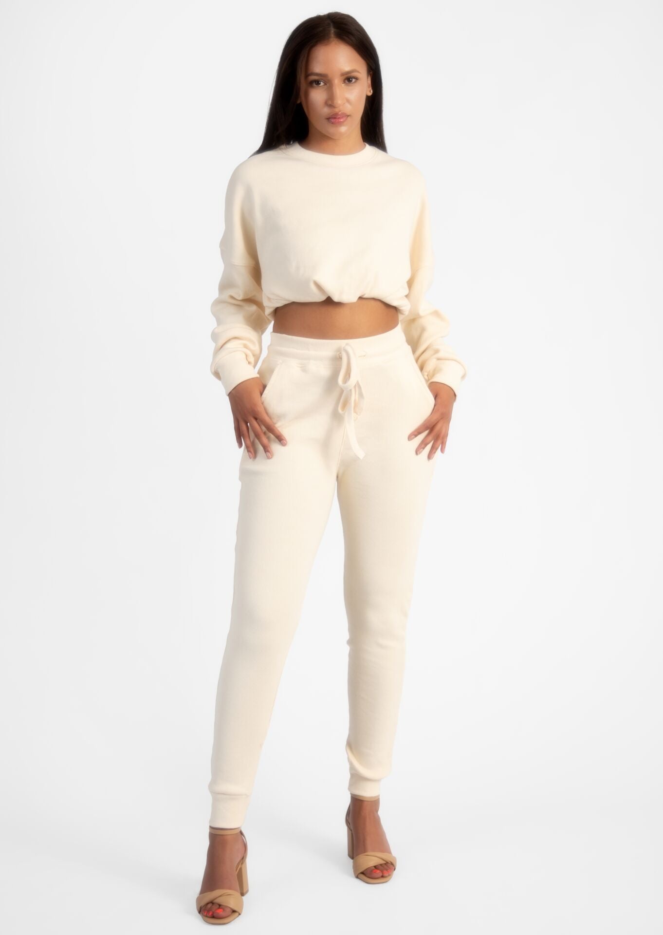 Cream Ribbed Loungewear Set
