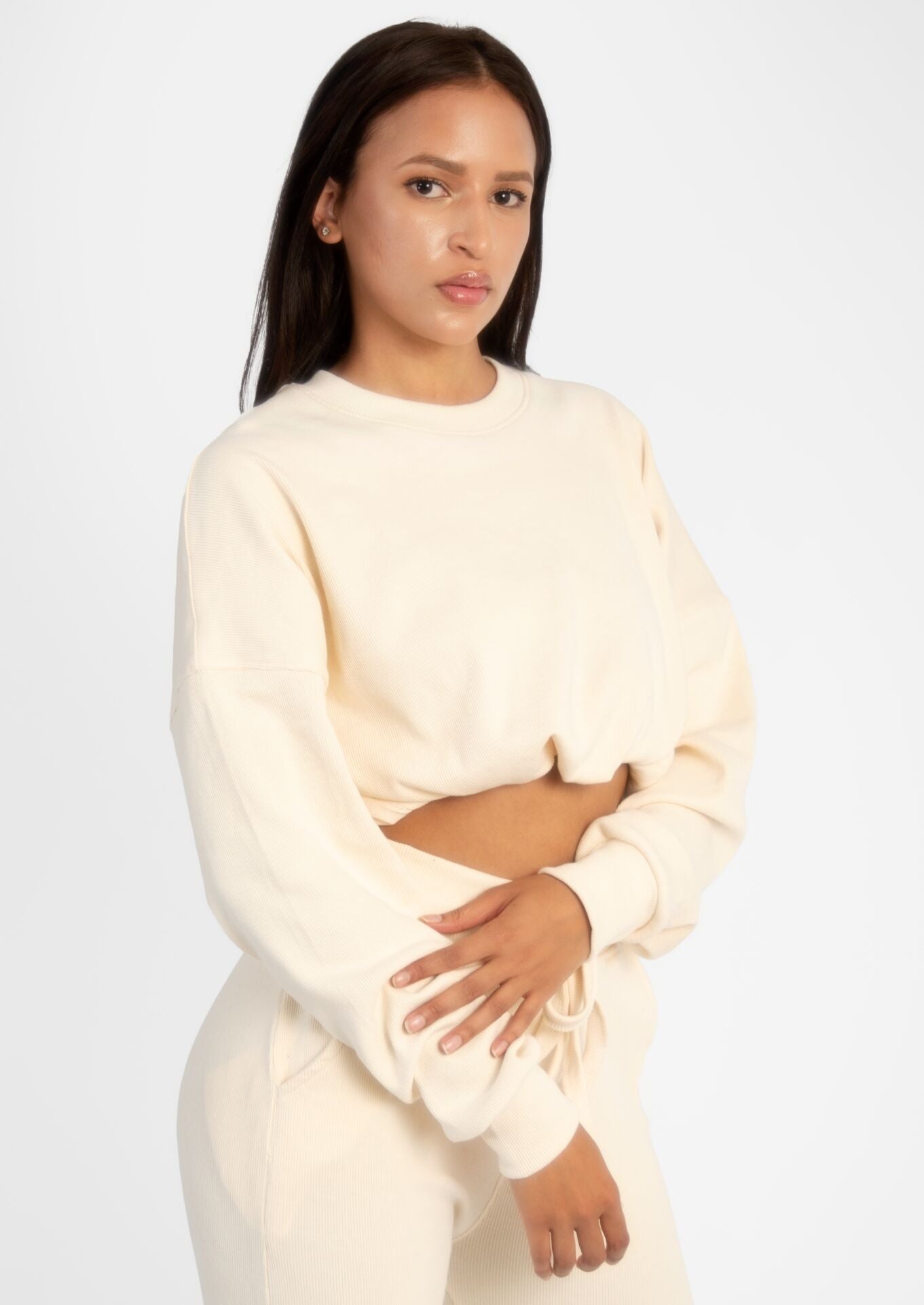 Cream Ribbed Loungewear Set