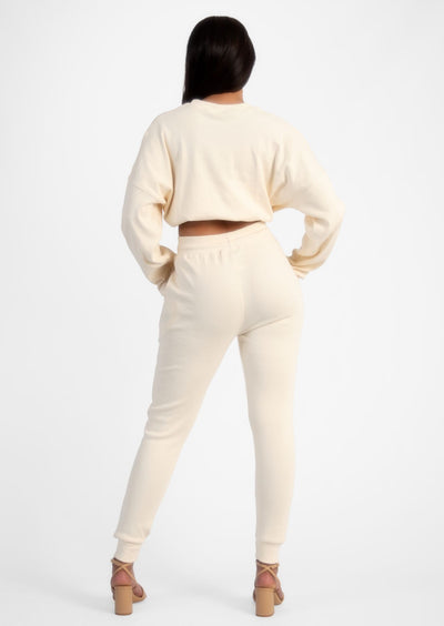 Cream Ribbed Loungewear Set