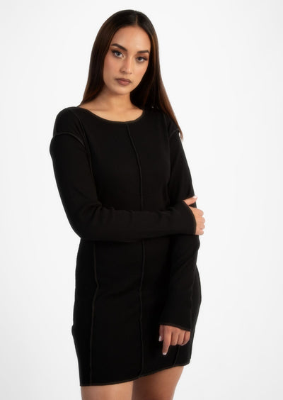 Black Rib Overlock Seam Dress