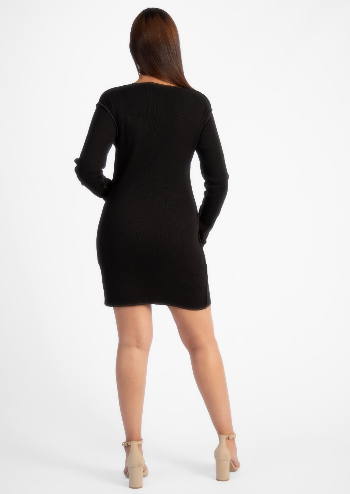 Black Rib Overlock Seam Dress