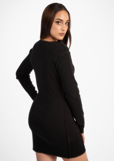 Black Rib Overlock Seam Dress