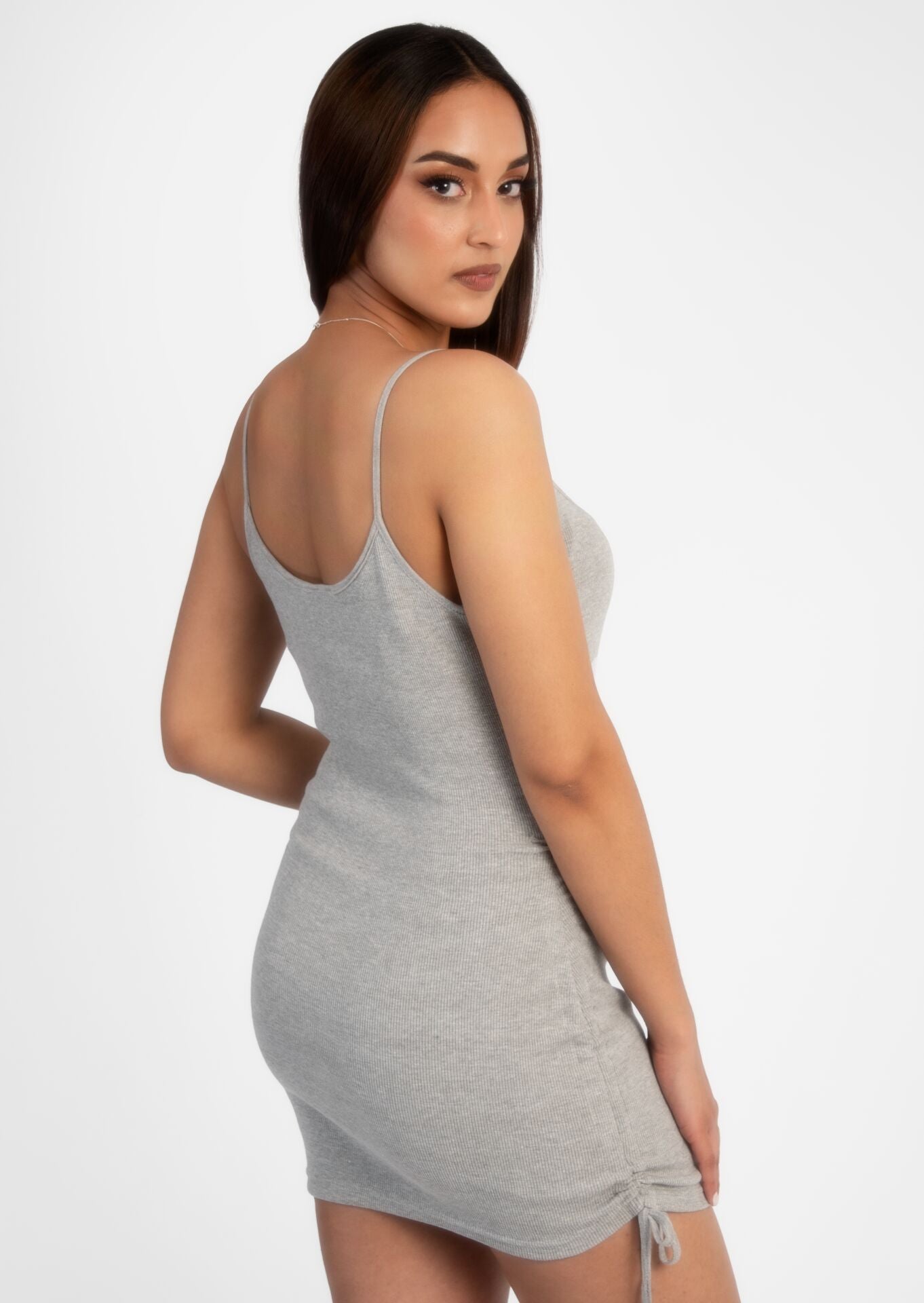 Grey Ruched Cord Dress