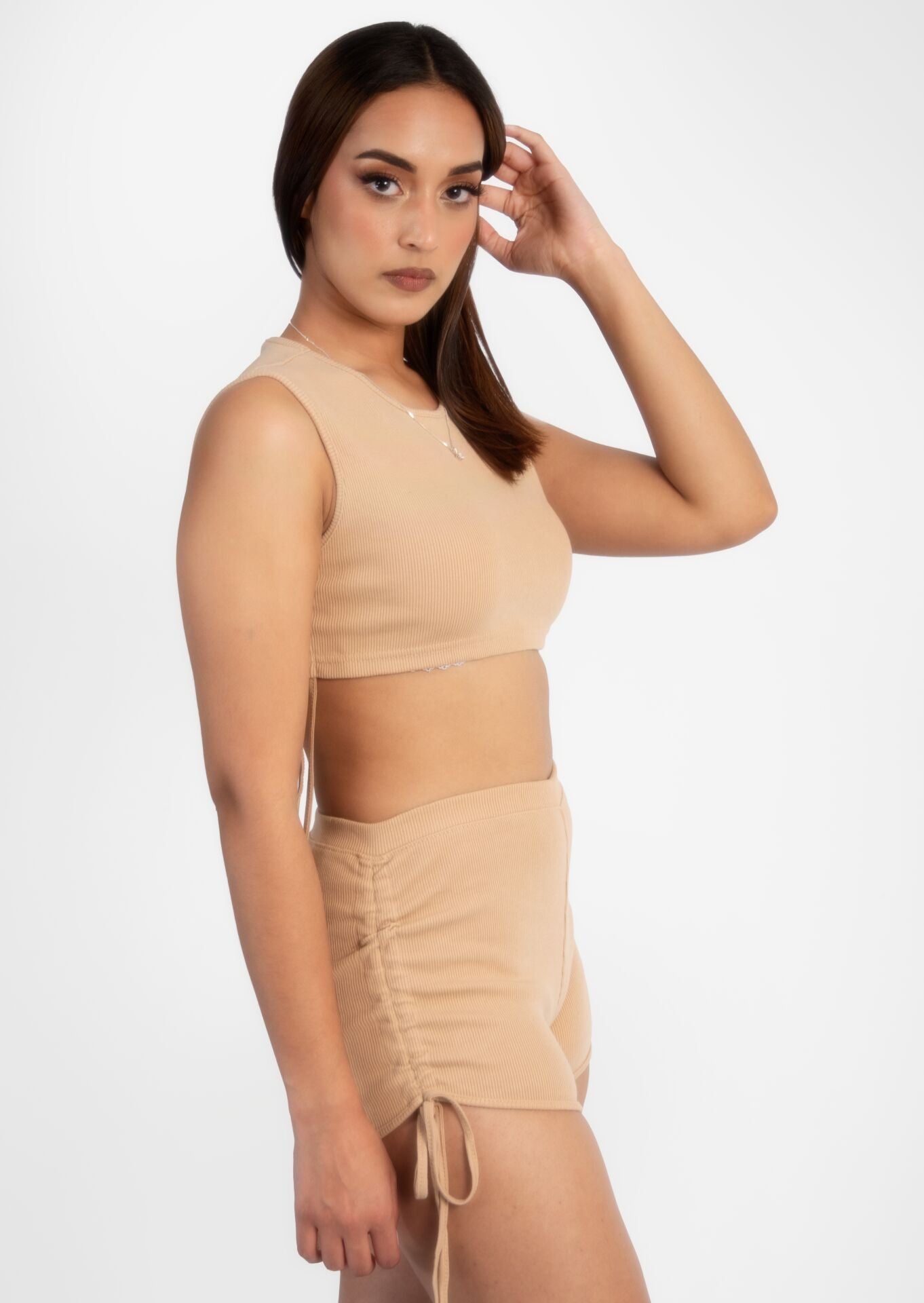 Nude Ruched Top & Shorts Set