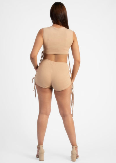 Nude Ruched Top & Shorts Set
