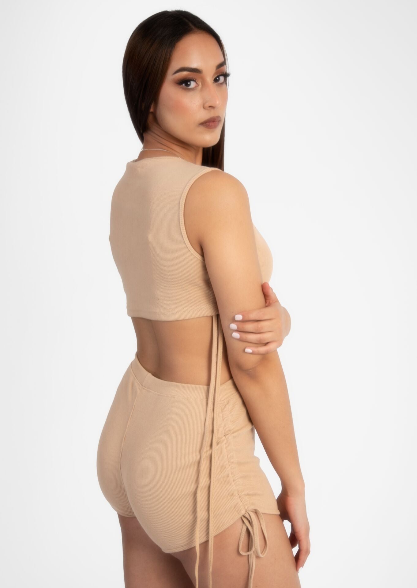 Nude Ruched Top & Shorts Set
