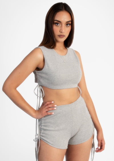 Grey Ruched Top & Shorts Set