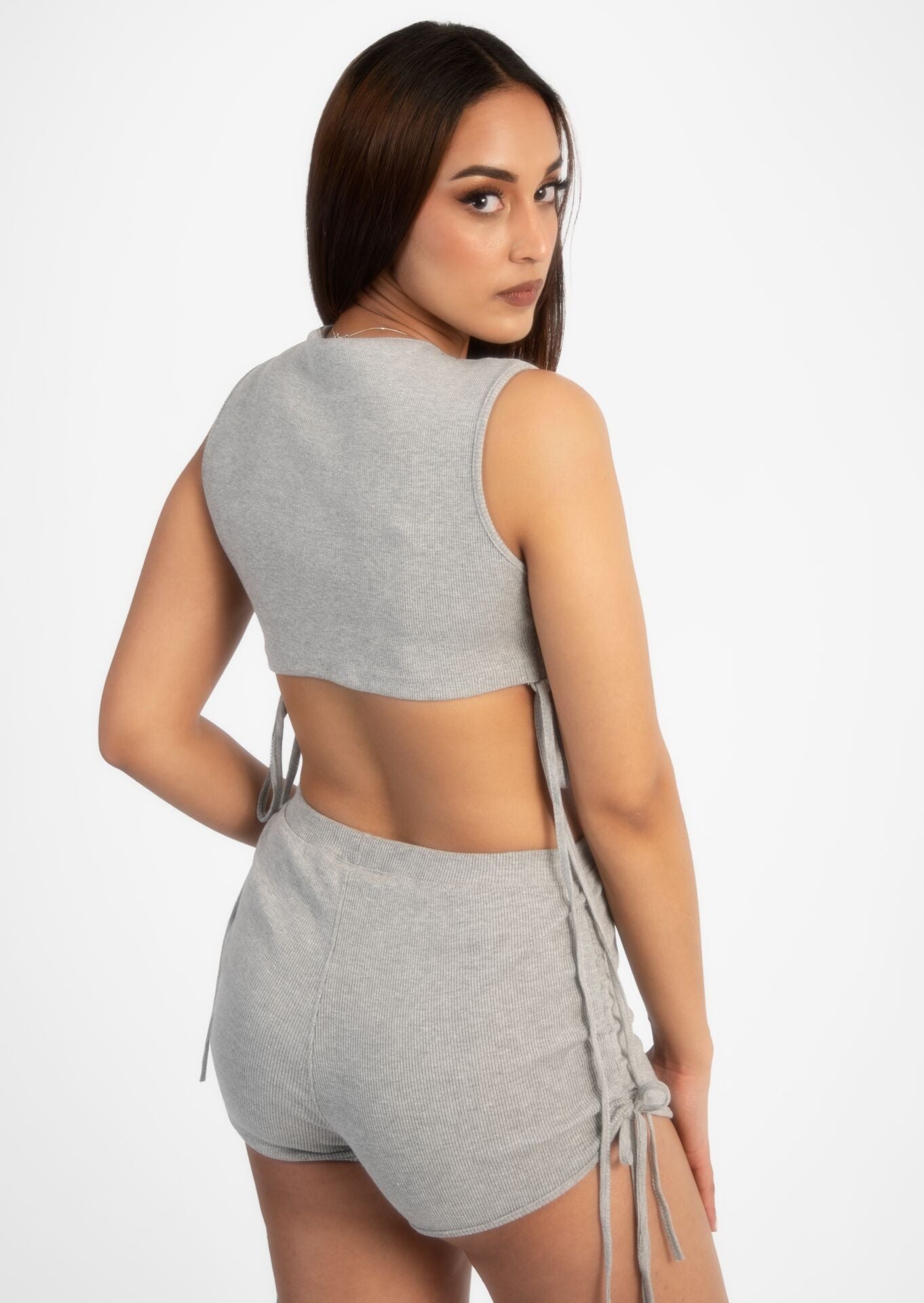 Grey Ruched Top & Shorts Set