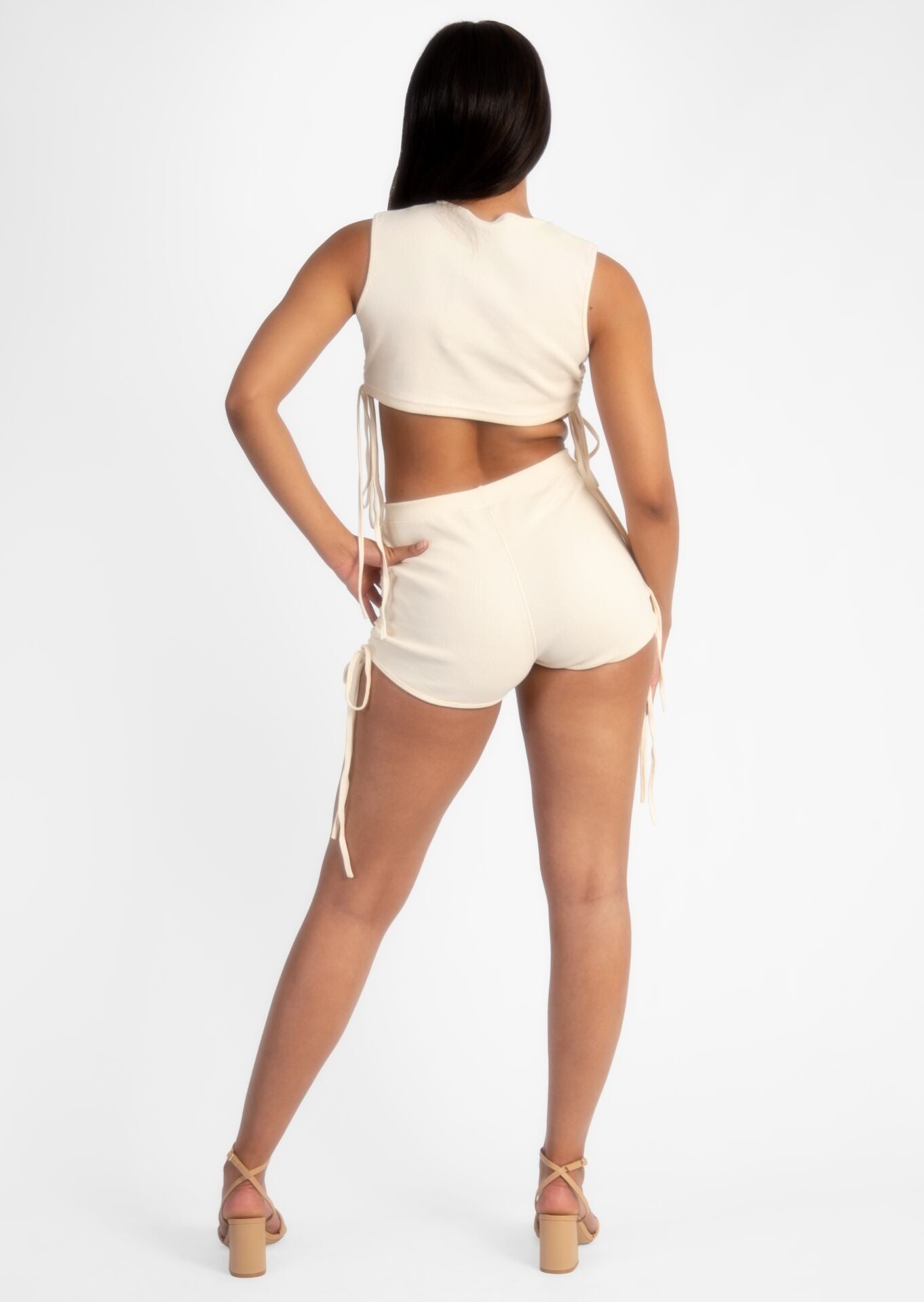 Cream Ruched Top & Shorts Set