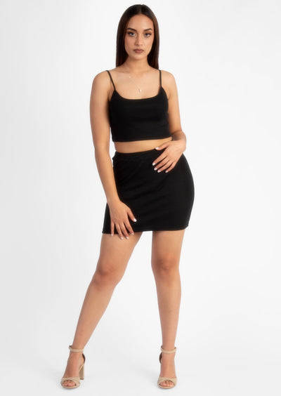 Black Ribbed Top&Mini Skirt Set