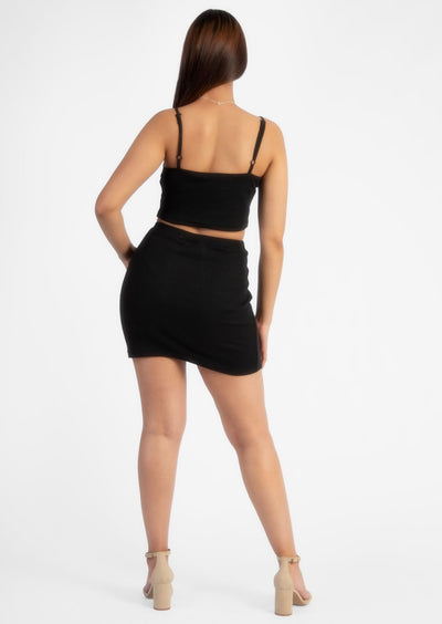 Black Ribbed Top&Mini Skirt Set
