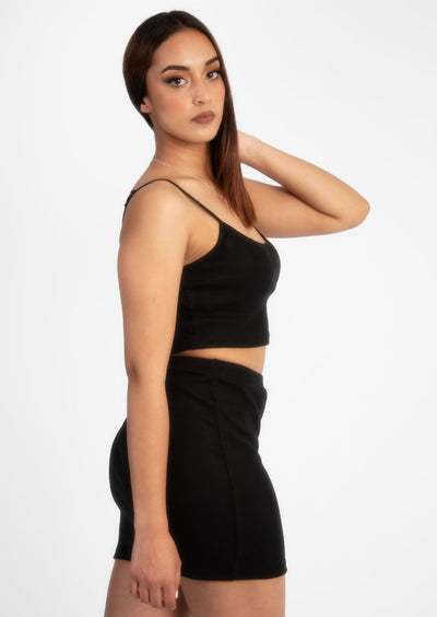 Black Ribbed Top&Mini Skirt Set