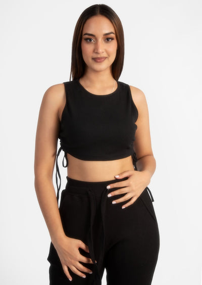 Black Ruche Cord Crop Top