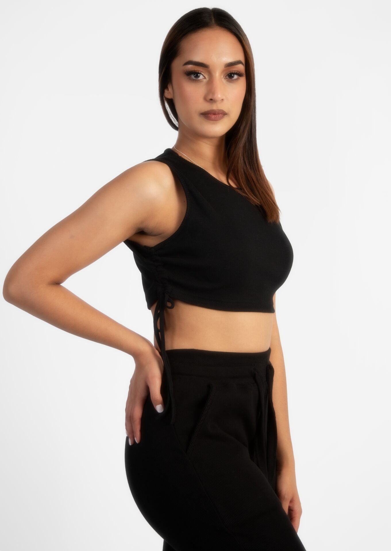 Black Ruche Cord Crop Top
