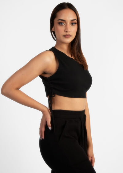 Black Ruche Cord Crop Top