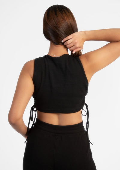 Black Ruche Cord Crop Top