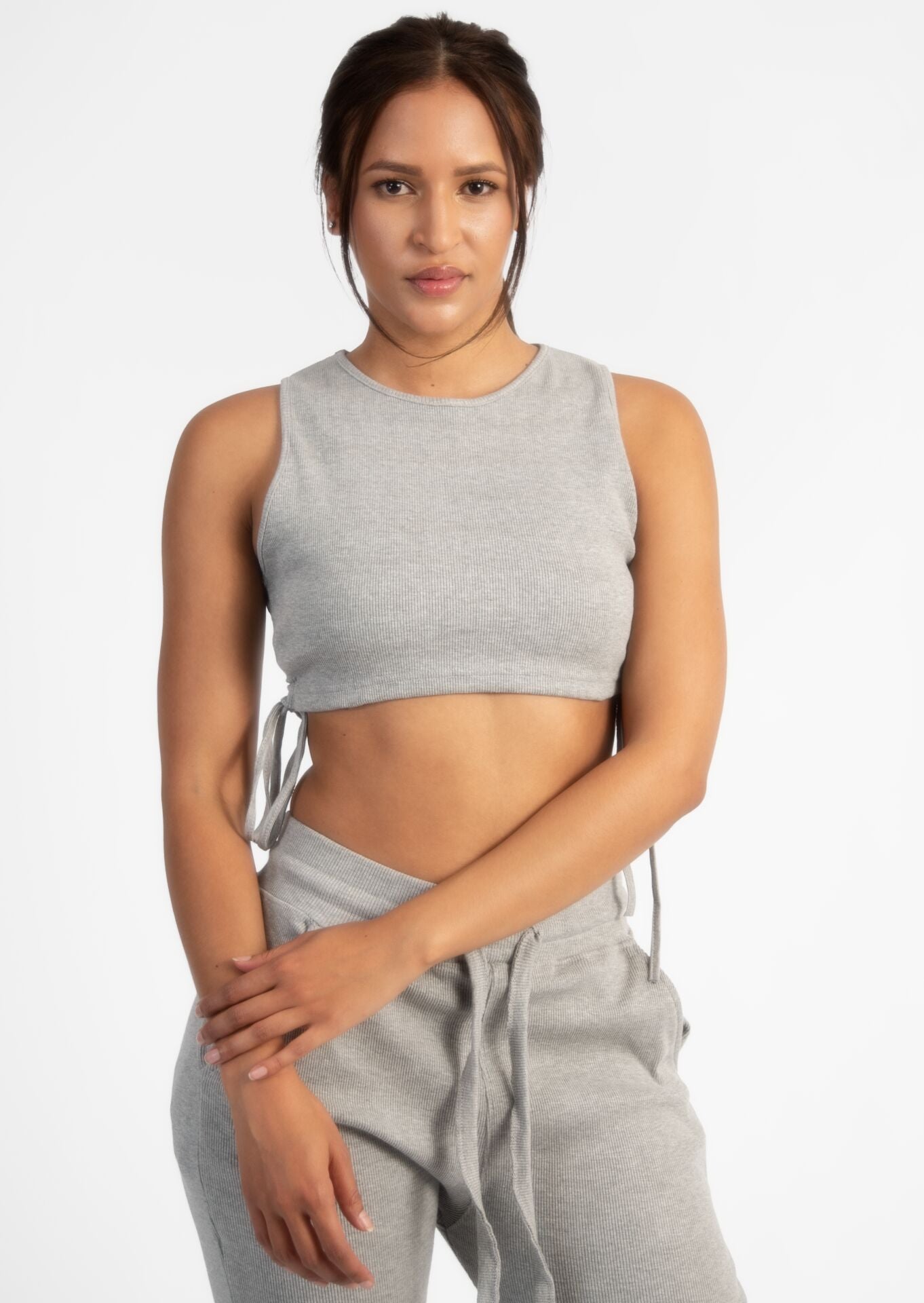 Grey Ruche Cord Crop Top