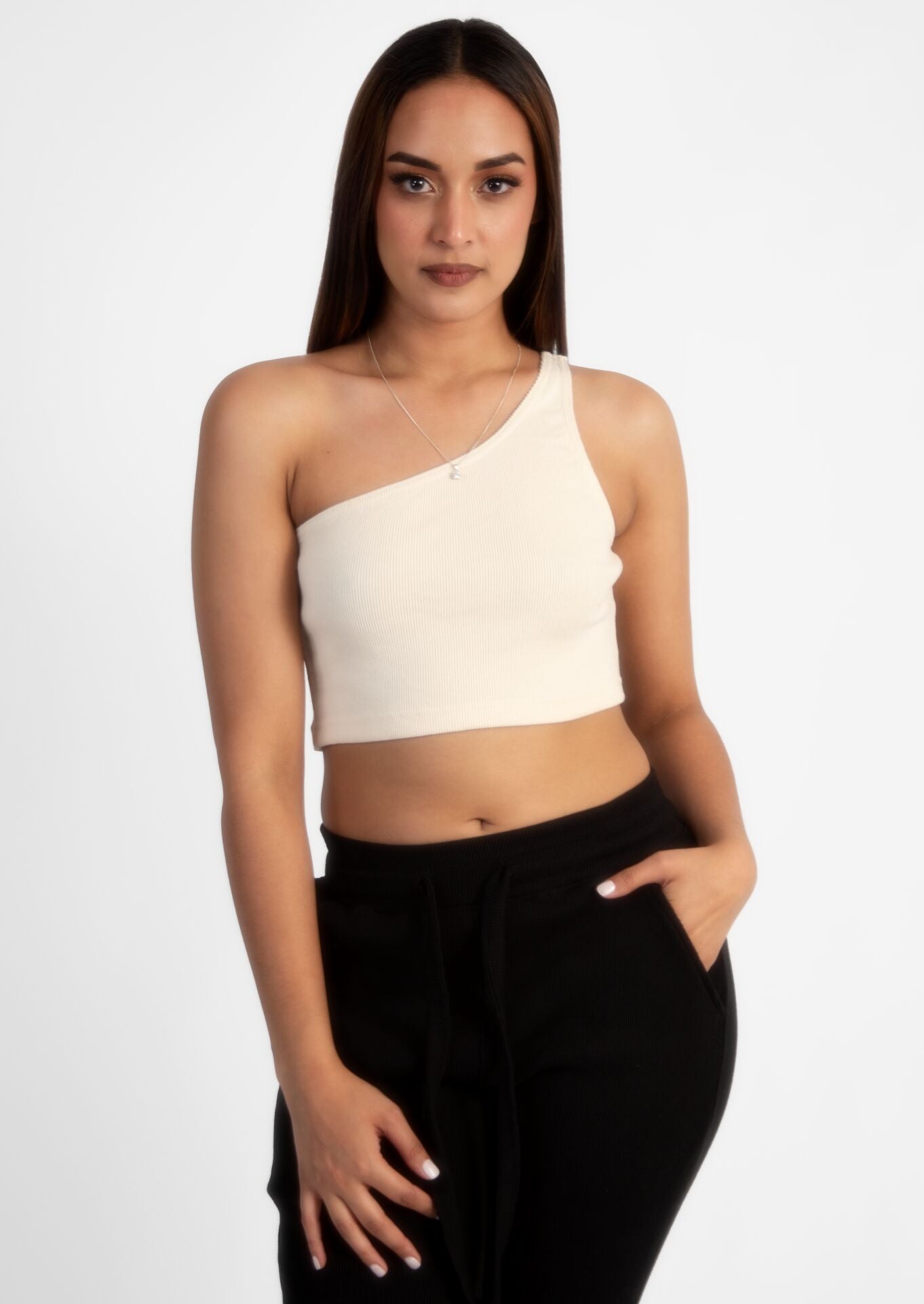 Cream Off Shoulder Crop Rib Top