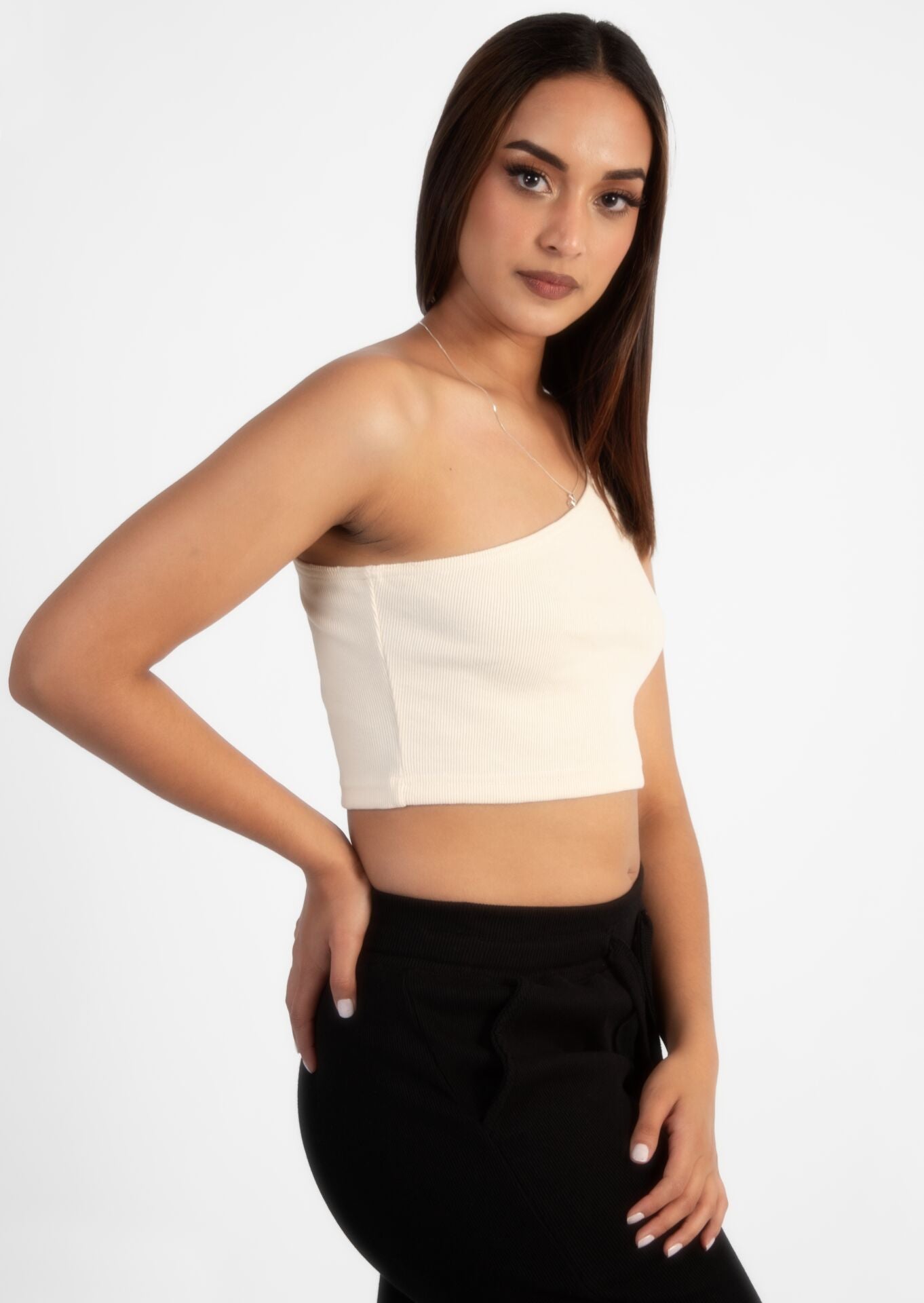 Cream Off Shoulder Crop Rib Top