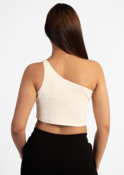 Cream Off Shoulder Crop Rib Top