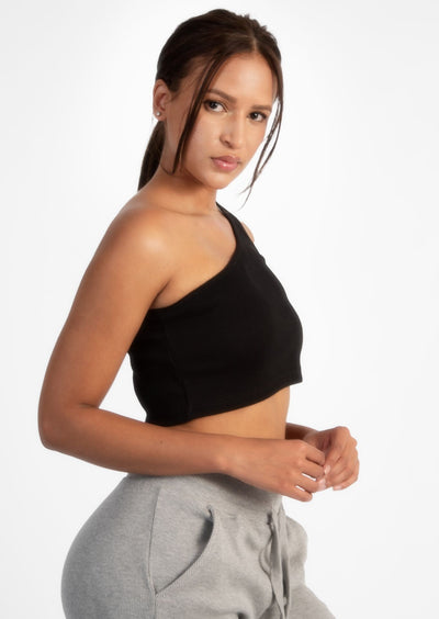 Black Off Shoulder Crop Rib Top