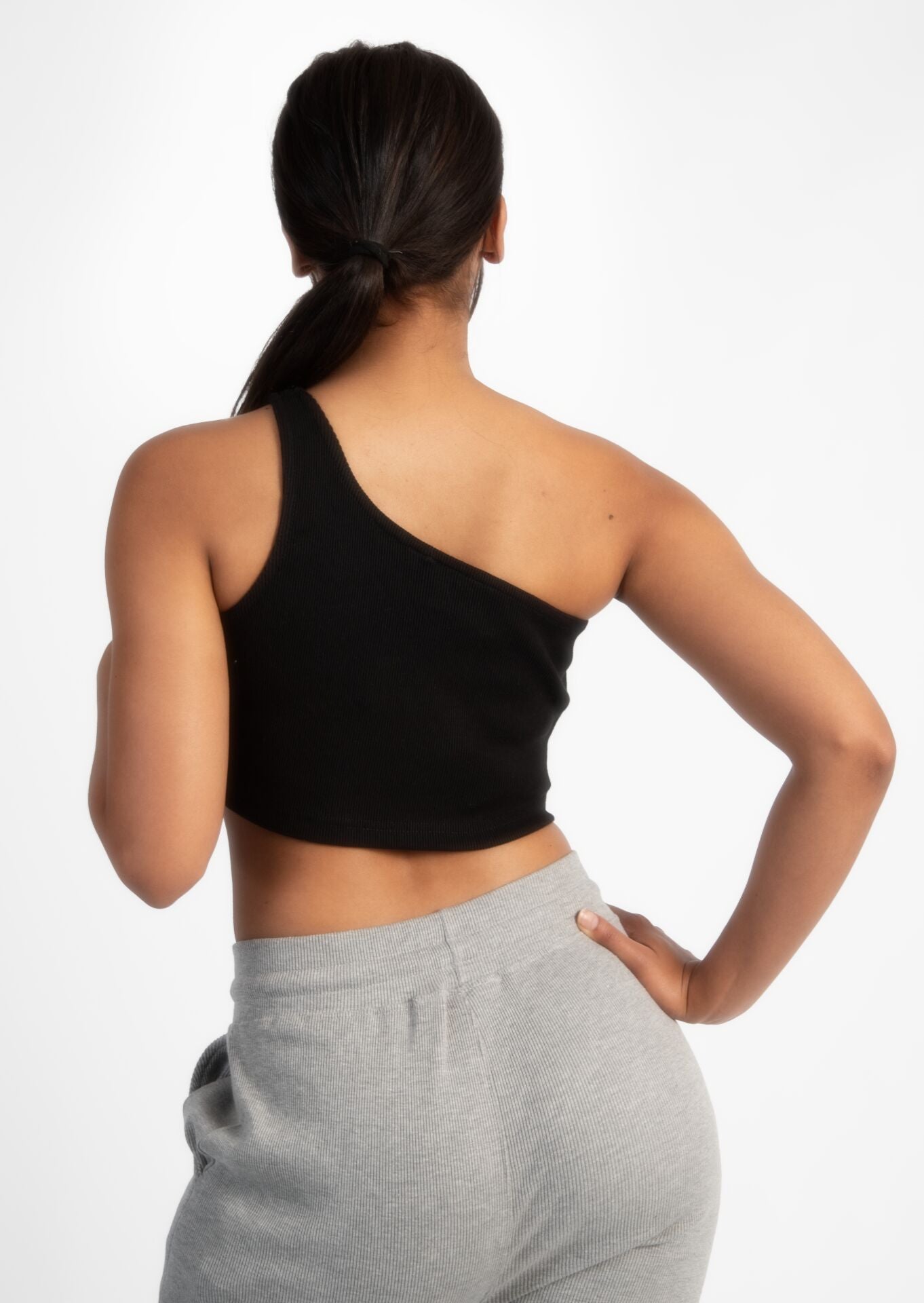 Black Off Shoulder Crop Rib Top