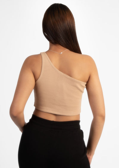 Nude Off Shoulder Crop Rib Top