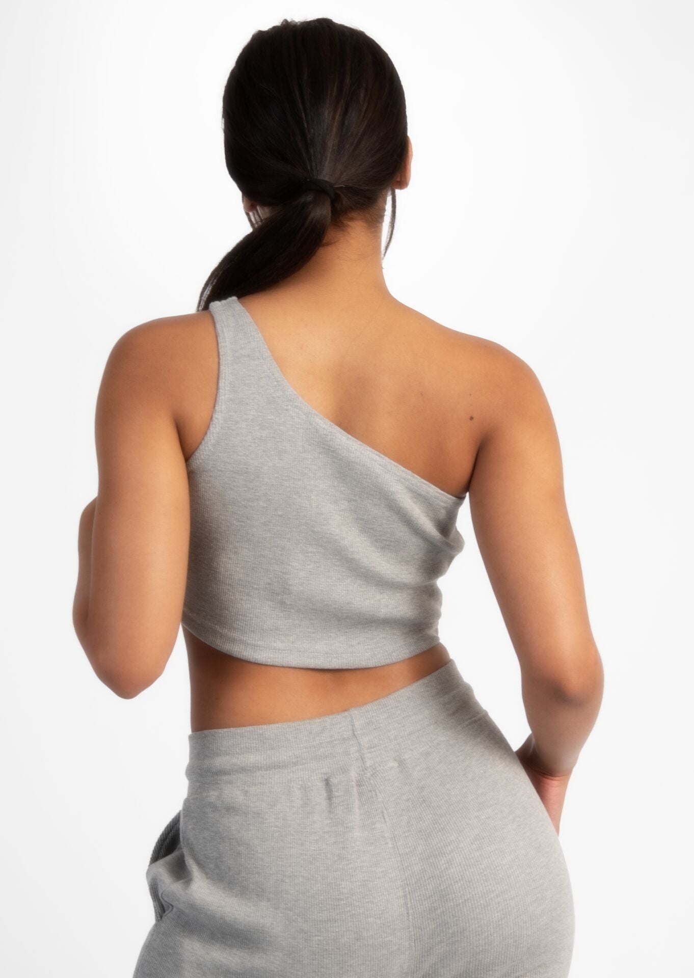 Grey Off Shoulder Crop Rib Top