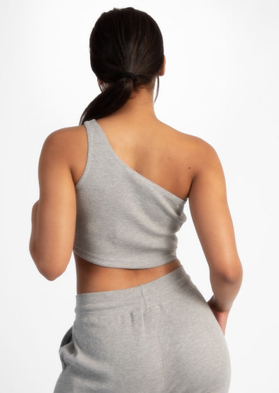 Grey Off Shoulder Crop Rib Top